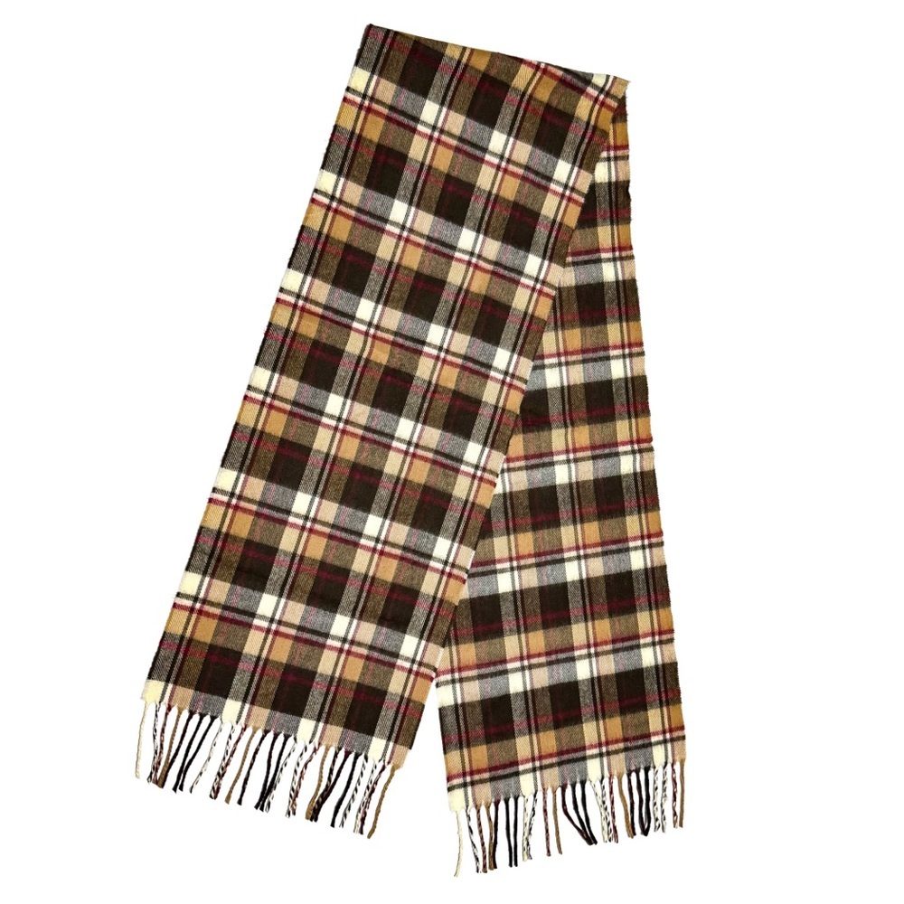 Softer Than Cashmere Plaid Scarf‎ Tan Brown Red Fringe Soft Winter Tartan 64x12